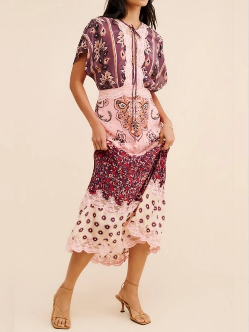Farm Rio Lace Silky Slip Midi Dress size S